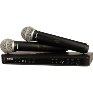 imageShure BLX288PG58 Wireless Microphone System  14Hour Battery Life 300 ft Range UHF  Includes 2 PG58 Handheld Vocal Mics Dual Channel Receiver  H10 Band BLX288PG58H10H9 Band 512542 MHz
