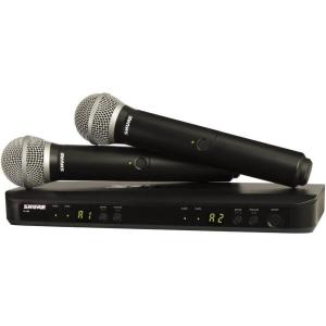 imageShure BLX288PG58 Wireless Microphone System  14Hour Battery Life 300 ft Range UHF  Includes 2 PG58 Handheld Vocal Mics Dual Channel Receiver  H10 Band BLX288PG58H10J10 Band 584608 MHz