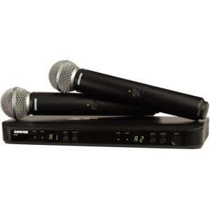 imageShure BLX288SM58 Wireless Microphone System  14Hour Battery Life 300 ft Range UHF  Includes 2 SM58 Handheld Vocal Mics Dual Channel Receiver  H10 Band BLX288SM58H10J11 Band 596616 MHz