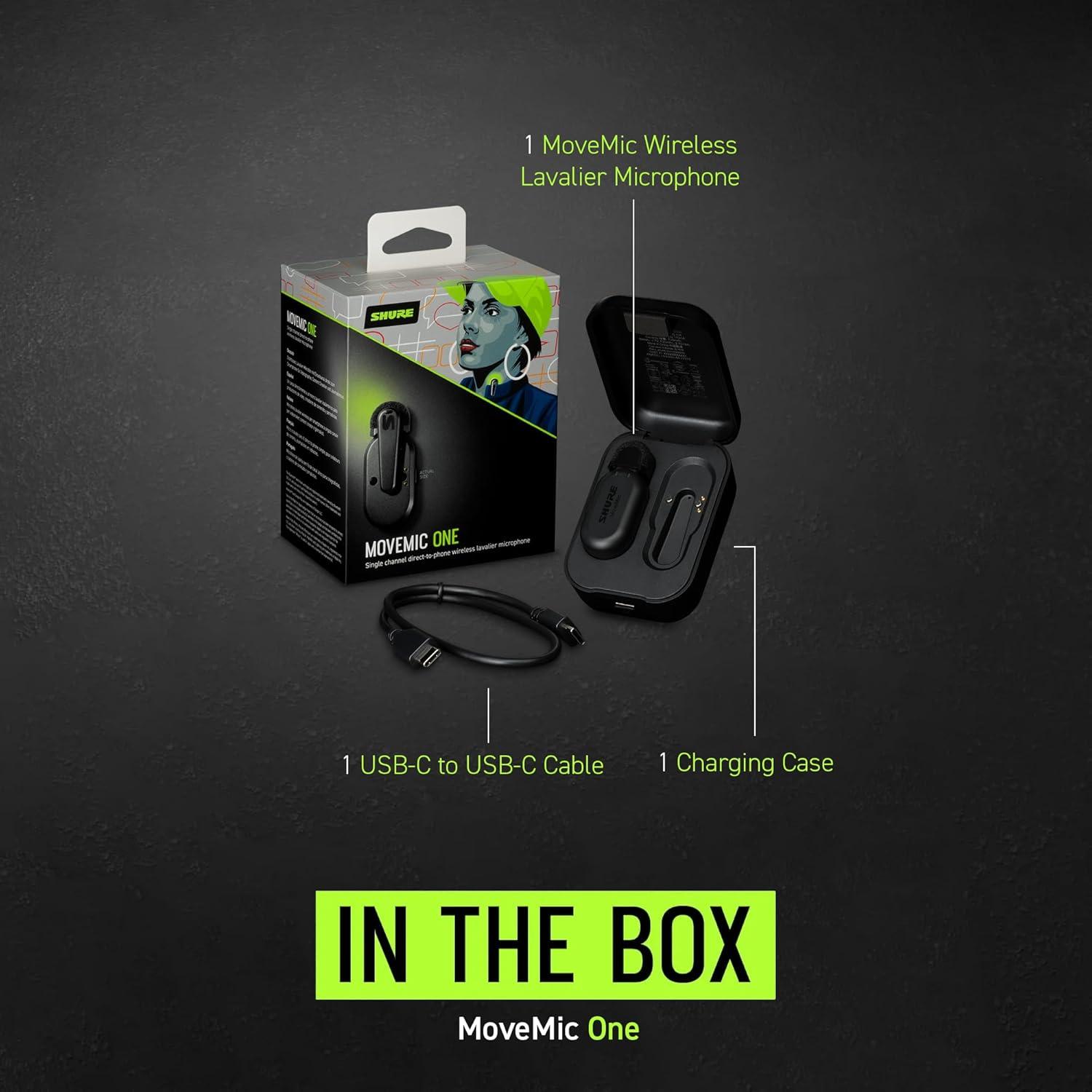 imageShure MoveMic One  Pro Direct to Phone Wireless Lavalier Microphone for iPhone ampamp Android Bluetooth Mini Mic 24 Hours Charge Quick Set Up IPX4 Compact ampamp Portable Clip Lav MVONEZ7Single Channel