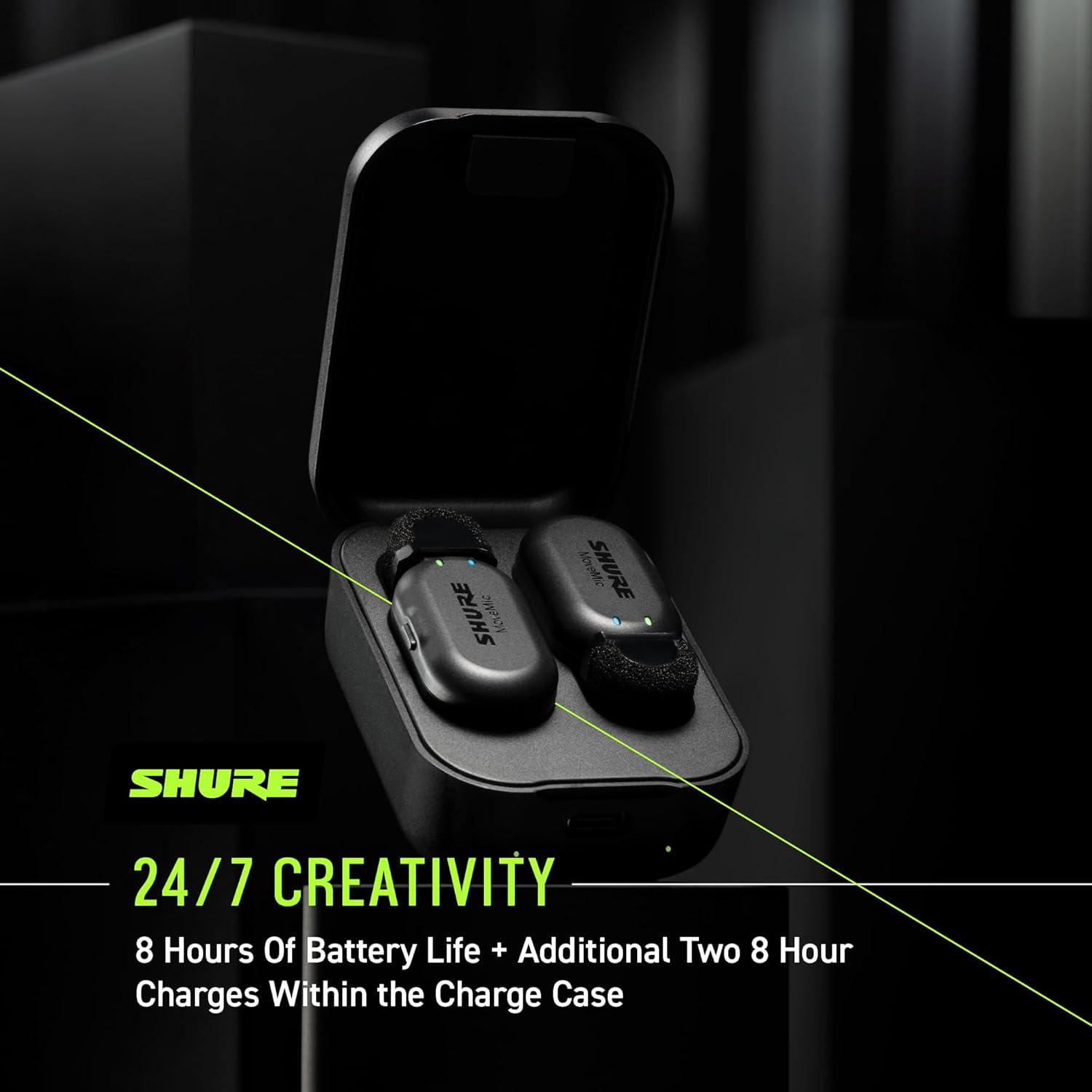 imageShure MoveMic One  Pro Direct to Phone Wireless Lavalier Microphone for iPhone ampamp Android Bluetooth Mini Mic 24 Hours Charge Quick Set Up IPX4 Compact ampamp Portable Clip Lav MVONEZ7Two Channel Kit