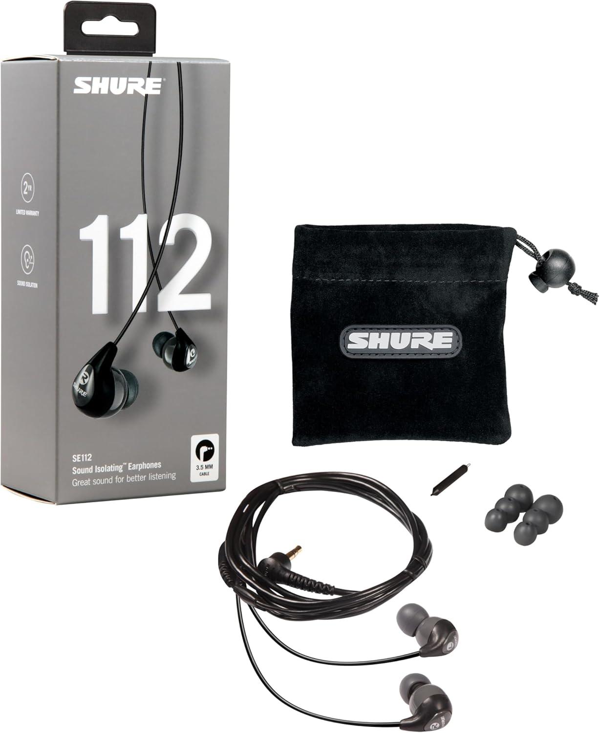 imageShure SE112 PRO Wired Earbuds  Professional Sound Isolating Earphones with Single Dynamic MicroDriver Secure InEar Fit Fixed Cable Durable Quality  Gray SE112GRWired